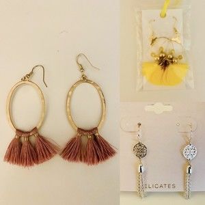 3 Dangle and hoop Earrings For Women With  Small Yellow Gift Bag